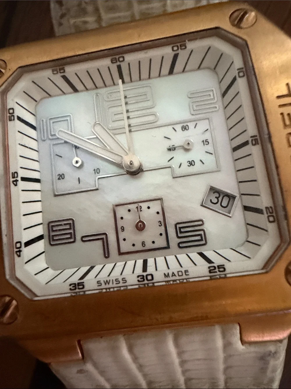BREIL White Leather Strap Watch with Rose Gold Case